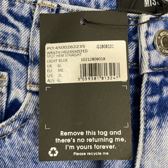 NWT Missguided Wrath Highwaisted Split Hem Straight Leg Denim Jeans 2 Long - Picture 11 of 16